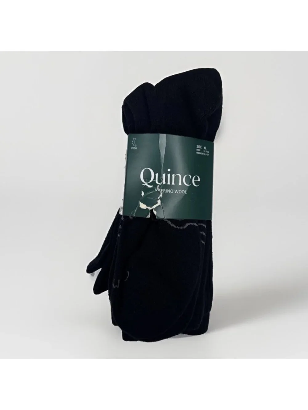 Quince Men's Merino Wool Crew Socks 4-Pack in Black Size XL 12.5-16